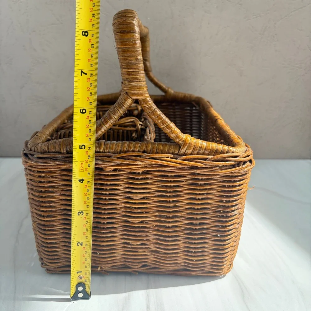 Vintage Wicker Utensil Caddy Handwoven Silverware Napkin Holder Brown Basket